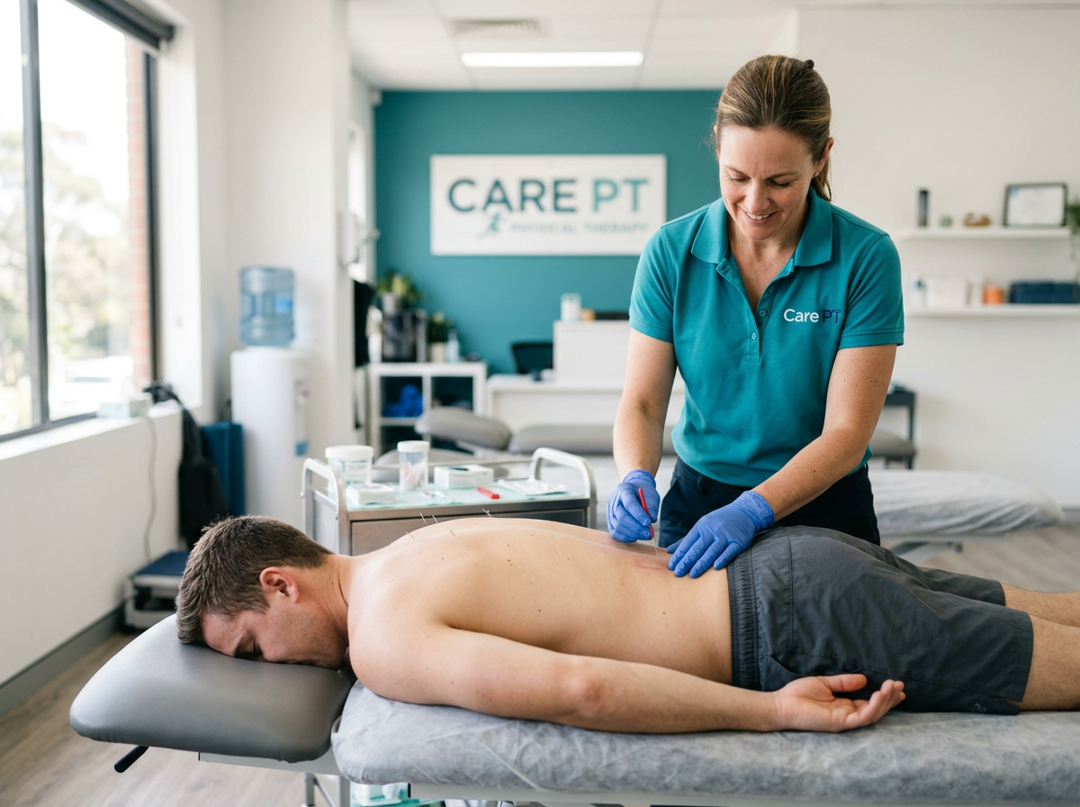 Physical therapist performing functional dry needling on a patient’s shoulder