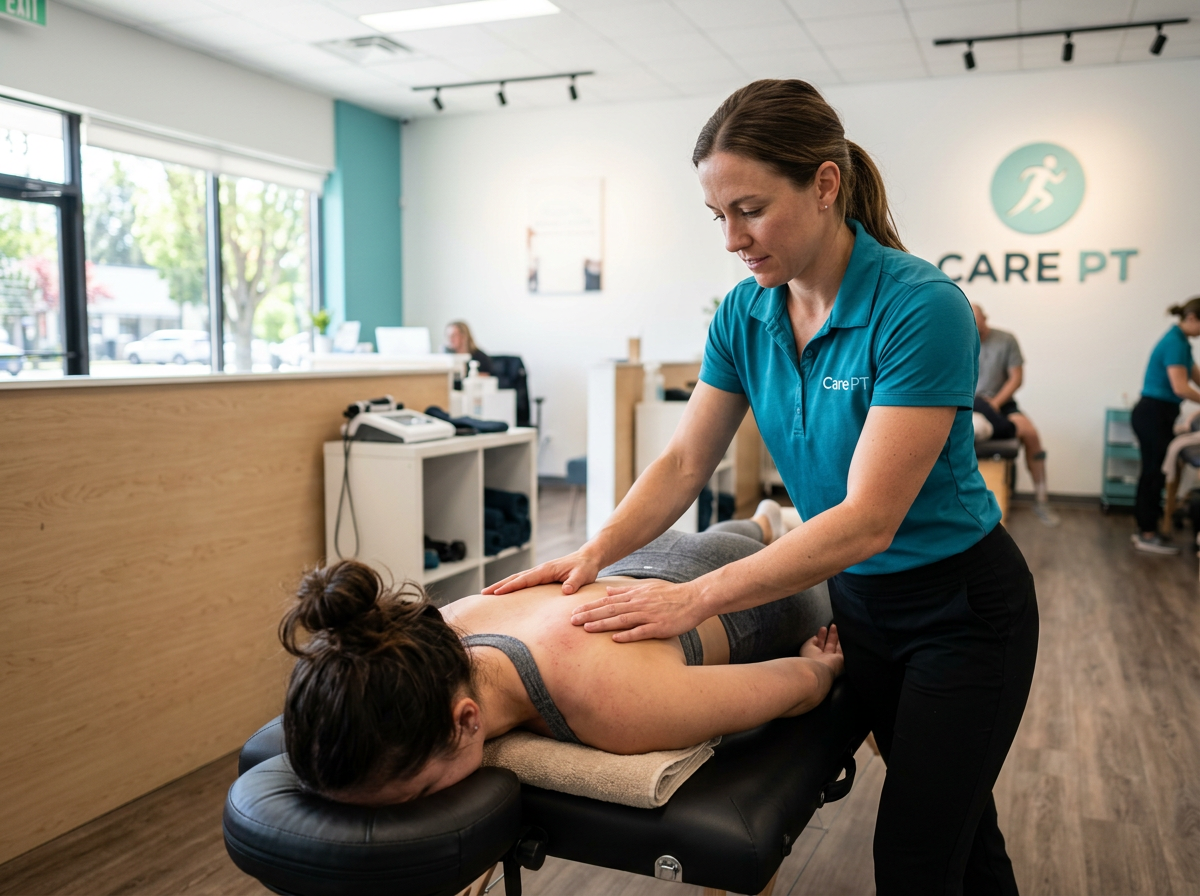 Therapist applying hands-on myofascial release to a patient’s back